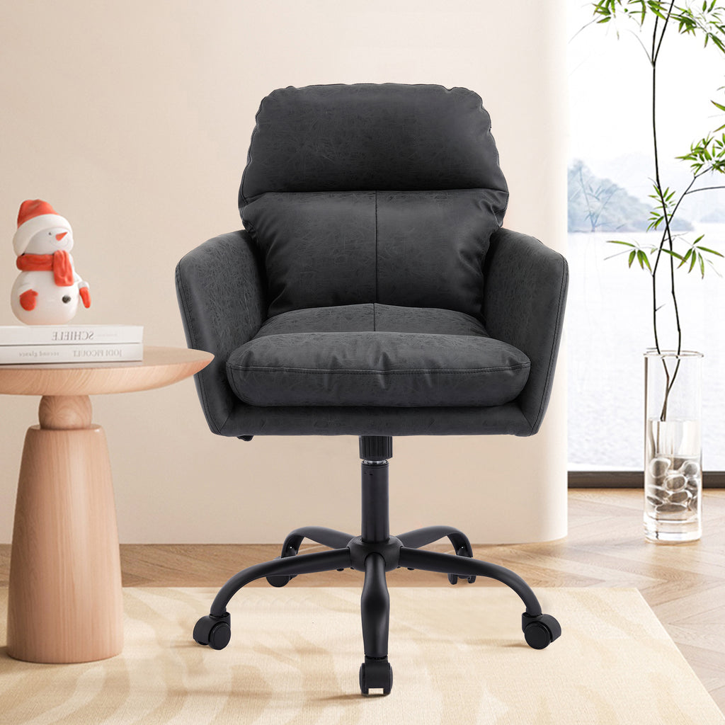 TY Adjustable Office Chair, Ergonomic Swivel Chair, Black Leather, Comfortable for Long Sitting, Versatile Home and Office Us