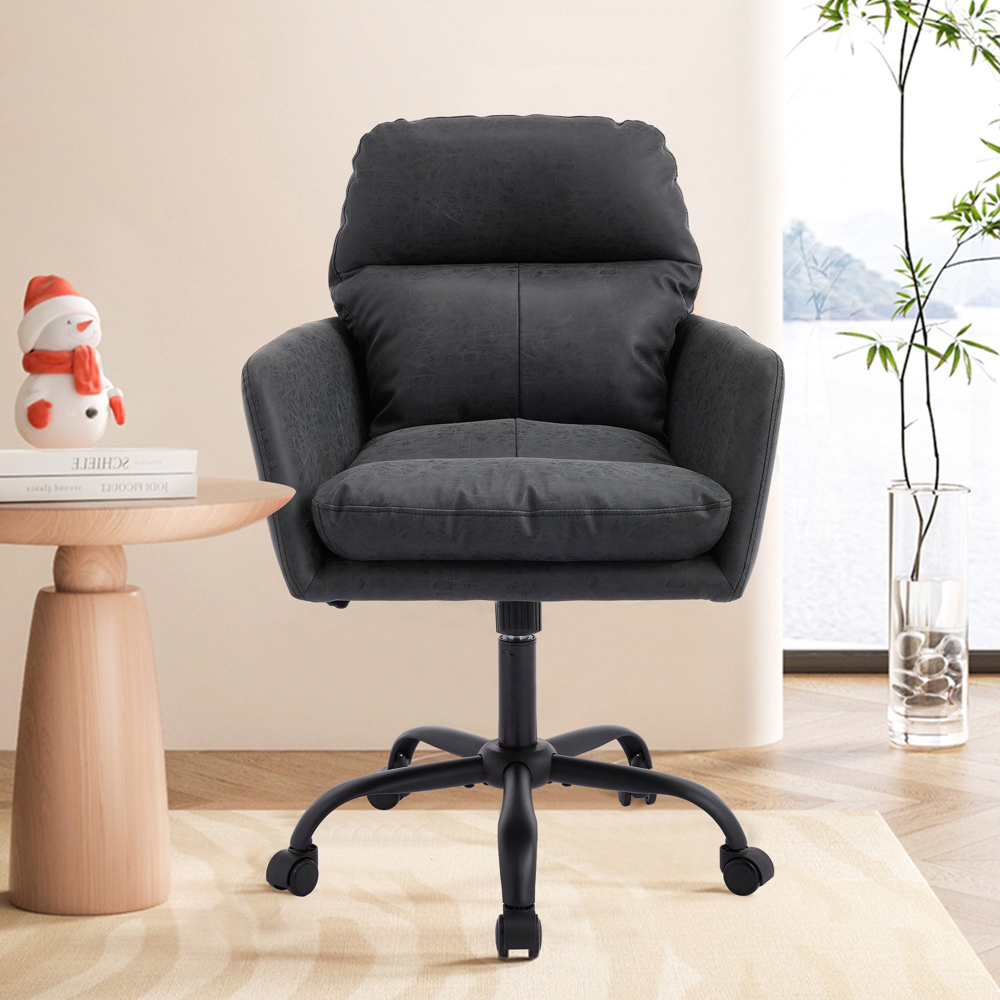 TY Adjustable Office Chair, Ergonomic Swivel Chair, Black Leather, Comfortable for Long Sitting, Versatile Home and Office Us