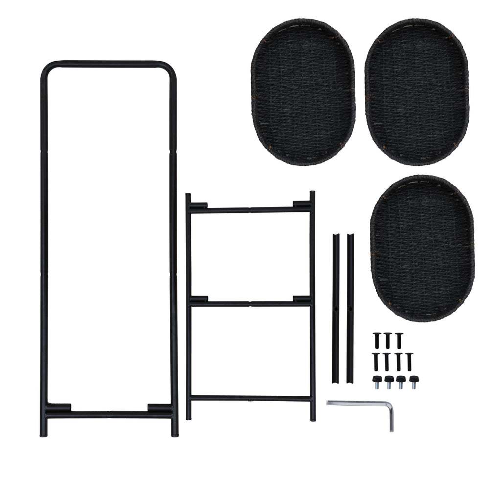 Modern 3-Tier Handwoven Side Table with Oval Organizer in Black Metal and Paper Rope - Grand Goldman Shop