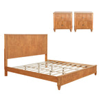 3-Piece Bedroom set with a King Size Bed and 2 Nightstands, Natural - Grand Goldman Shop