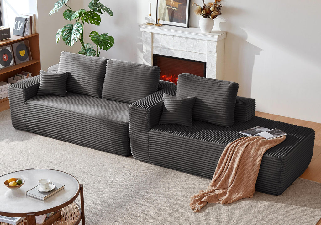 104' Cloud Sectional Sofa with L-Shape Chaise and Side Pockets , Modern Modular Design, Deep Seating, Upholstered Couch for Living Room/Bedroom, No Assembly Required (Plush Fabric), Grey,Right - Grand Goldman Shop