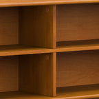 Draper Low Bookcase in Teak Brown: Mid-Century Modern Solid Wood Storage Unit with 4 Open Shelves, 14D x 64W x 30H | Premium 