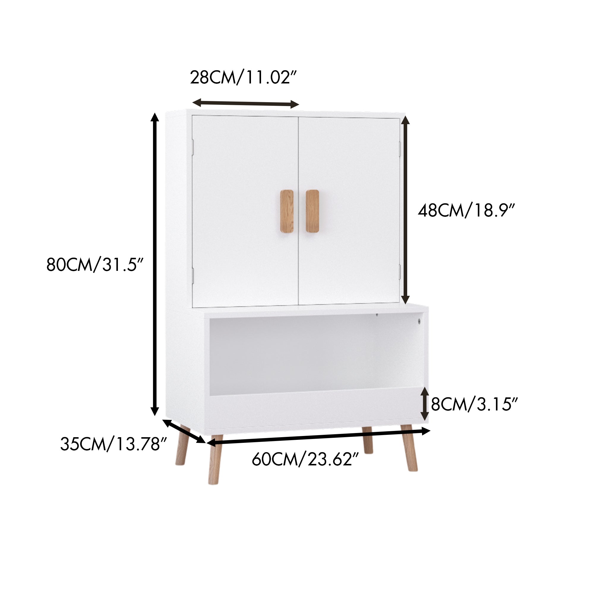 Kids Toy Storage Cabinet with Doors and Open Shelf, White Modern Wooden Organizer with Natural Wood Legs, Toddler Bookshelf f