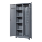 Gray And White Color Metal Lockers, Cleaning Tool Cabinets With Locking Doors, High Broom Tool Storage Cabinets, Adjustable S