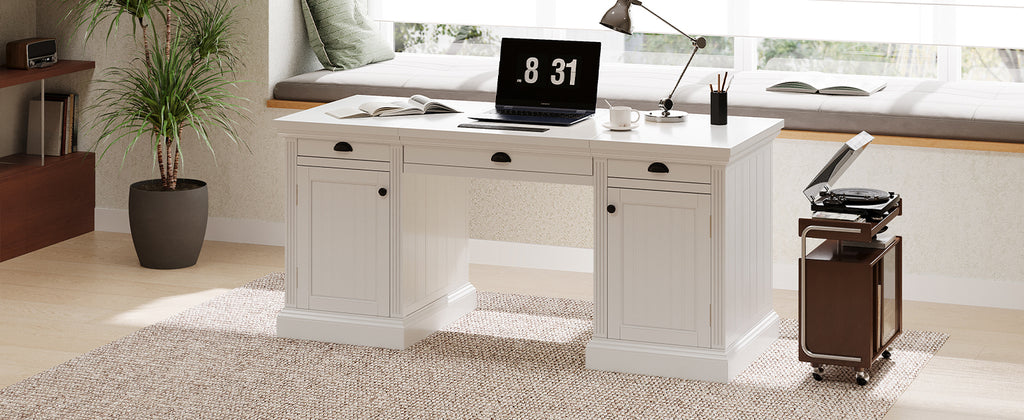 67' Modern Executive Desk,Computer Desk with 2 Wooden Doors Storage Cabinet and 3 Drawers, Rectangle Home Office Desk  ,Readi
