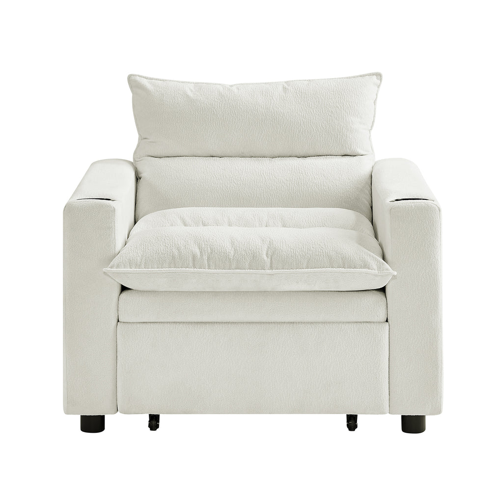 Sleeper Sofa Chair Bed, Convertible Sofa Chair 3-in-1, Adjustable Sleeper Chair Pullout Sofa Bed with Modern Velvet Fabric for Living Room Apartment Small Space, Beige - Grand Goldman Shop