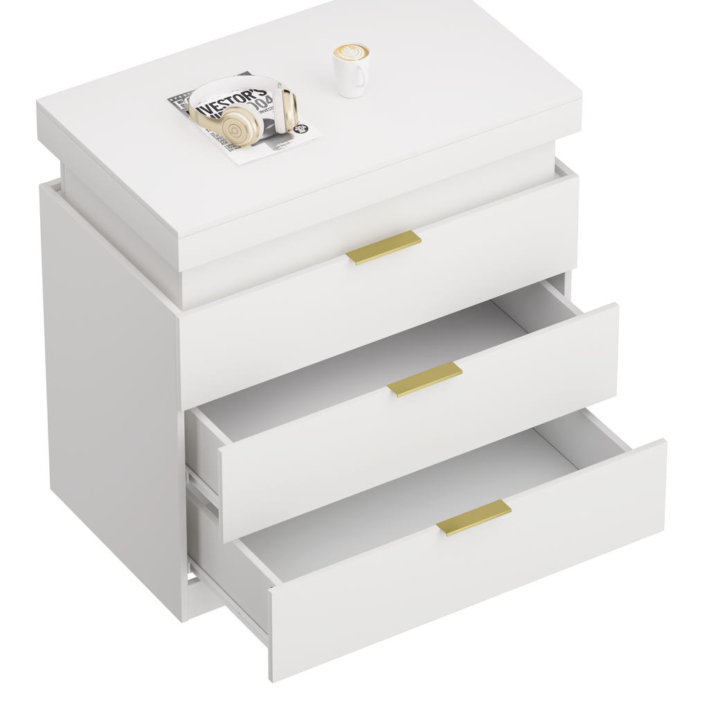 Nightstand with Charging Station and LED Lights,Night Stand with Sliding Top for Bedroom,Bedside Table with Drawers,Modern End Side Table,White.28.8''W x 17''D x 30.5''H. - Grand Goldman Shop