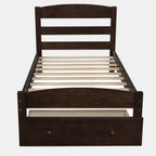 Espresso Platform Twin Bed Frame with Storage Drawer and Wood Slat Support, No Box Spring Needed - Grand Goldman Shop