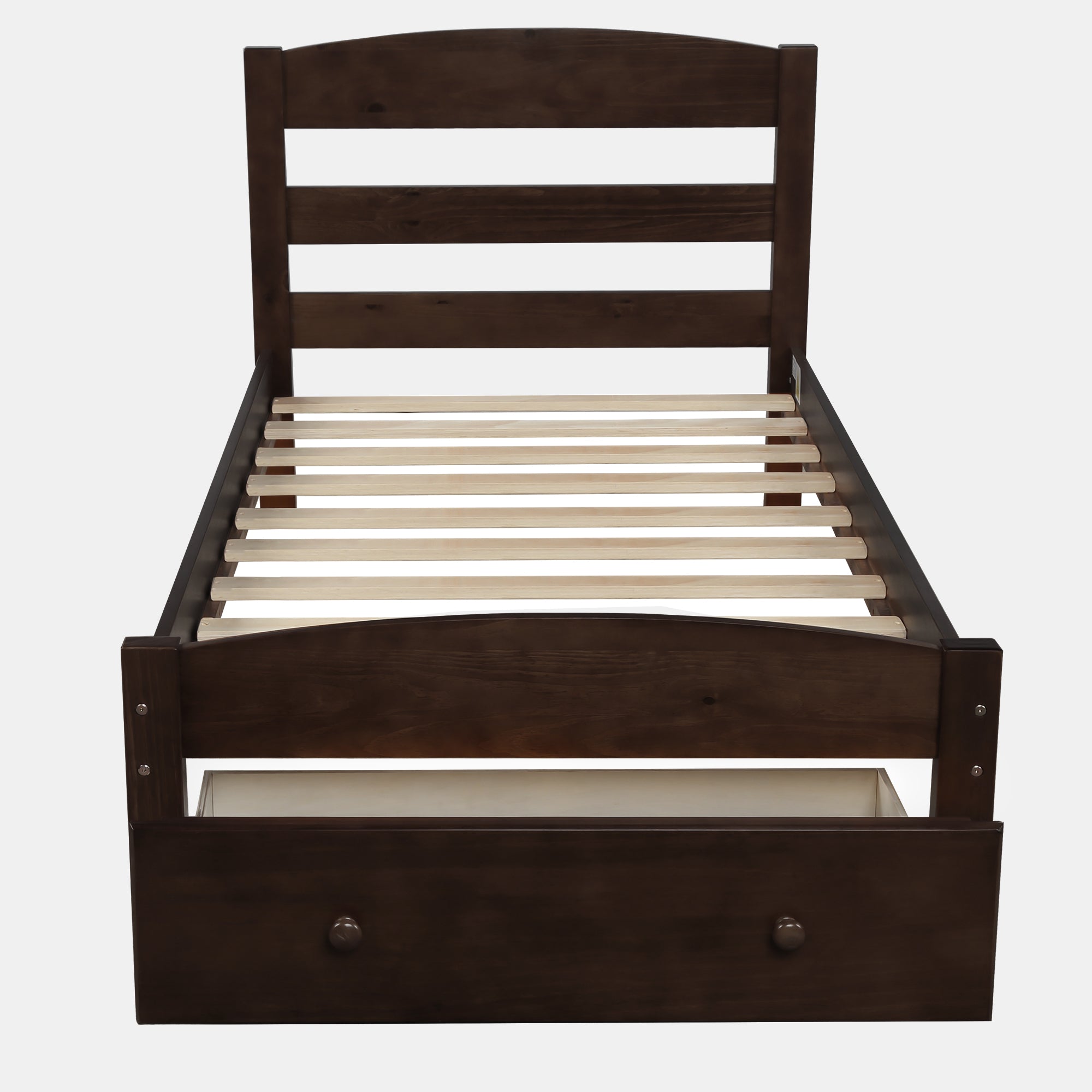 Espresso Platform Twin Bed Frame with Storage Drawer and Wood Slat Support, No Box Spring Needed - Grand Goldman Shop