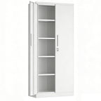 71'H Metal Garage Storage Cabinet, White Tool Steel Locking Cabinet with Doors and 4 Adjustable Shelves, Tall Cabinets for Ga