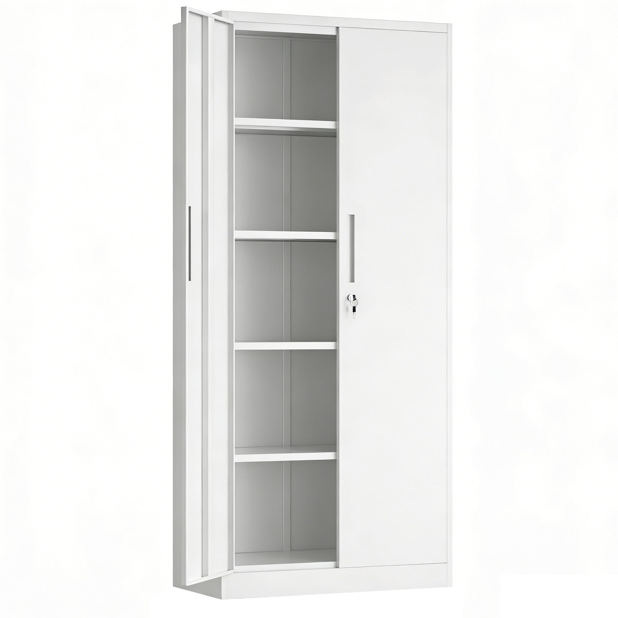 71'H Metal Garage Storage Cabinet, White Tool Steel Locking Cabinet with Doors and 4 Adjustable Shelves, Tall Cabinets for Ga