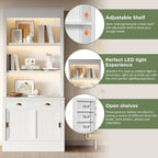 83.4'Tall Bookshelf Suite with LED Lighting, Modern Bookcase Suite with Sliding Doors,Drawers and Open Shelves,Storage Booksh