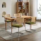 Mid Century Modern Dining Chairs Set of 2, Velvet Accent Chairs with Natural Cane Back & Stainless Chrome Base, Famous Breuer Designed Chairs, Upholstered Rattan Kitchen Chairs,Olive-Green - Grand Goldman Shop
