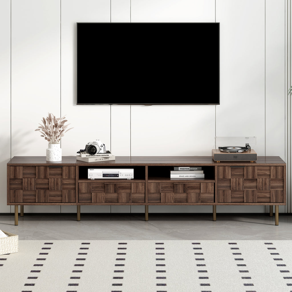 Mid Century TV Stand with 2 Drawers in Dark Brown, Media Console Table for TVs up to 85'', Made of Particle Board and MDF, 78.7'' x 15.7'' x 17.7'' - Grand Goldman Shop