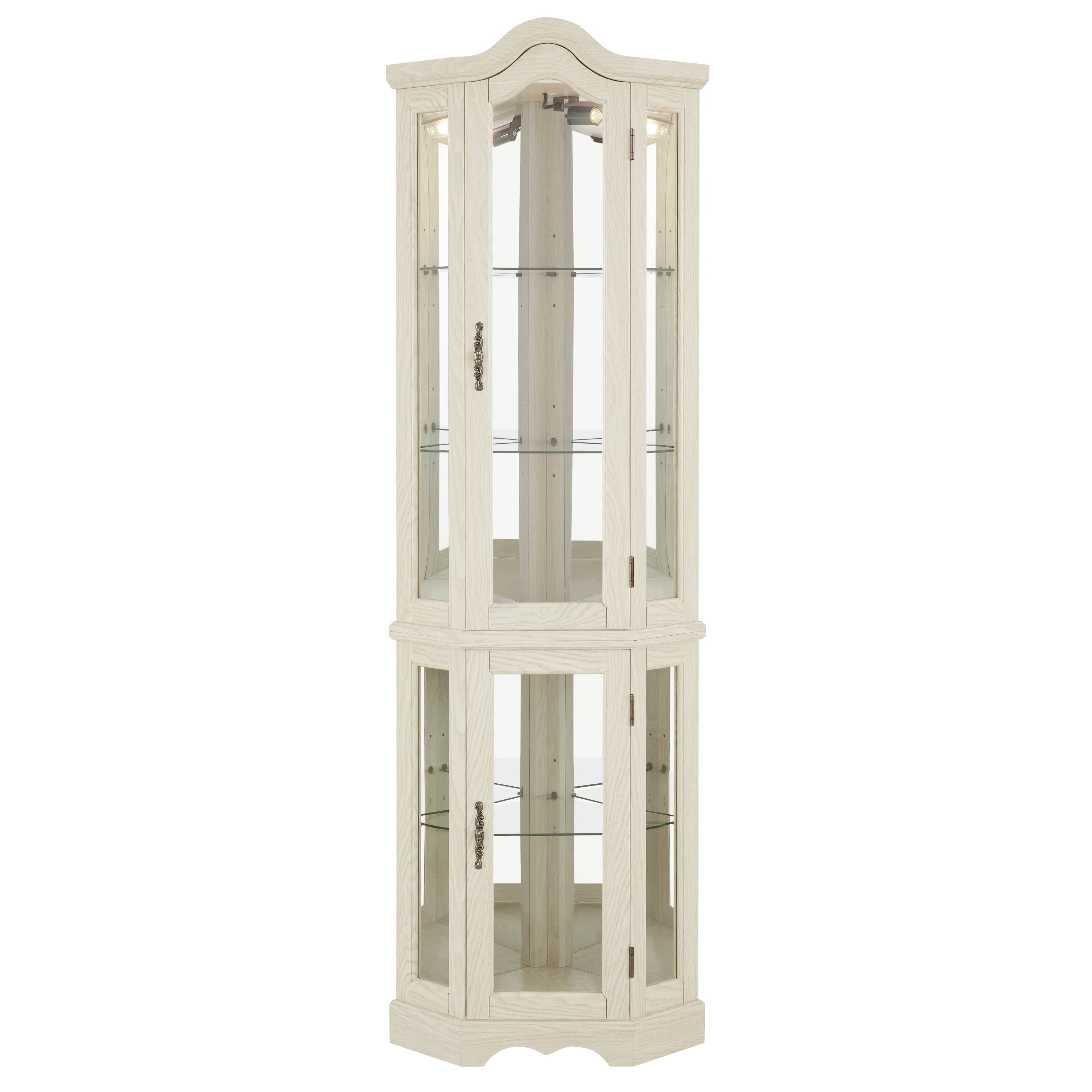 Curio Cabinet Lighted Glass Display Curio Cabinet w/Tempered Glass Doors and Shelves, Crown Corner Cabinet with Bulb, Corner Storage Decoration for Living room and Bedroom WHI - Grand Goldman Shop