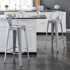 Modern Light Weight Industrial Contemporary Rustic Vintage Costal Metal Barstools with Bucket Back and 4 Leg Design, Seat Bar