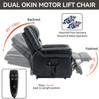 Power Lift Recliner Chair Heat Massage Dual Motor Infinite Position Up to 350 LBS, Genuine Leather, Heavy Duty Motion Mechanism with USB Ports, Black - Grand Goldman Shop