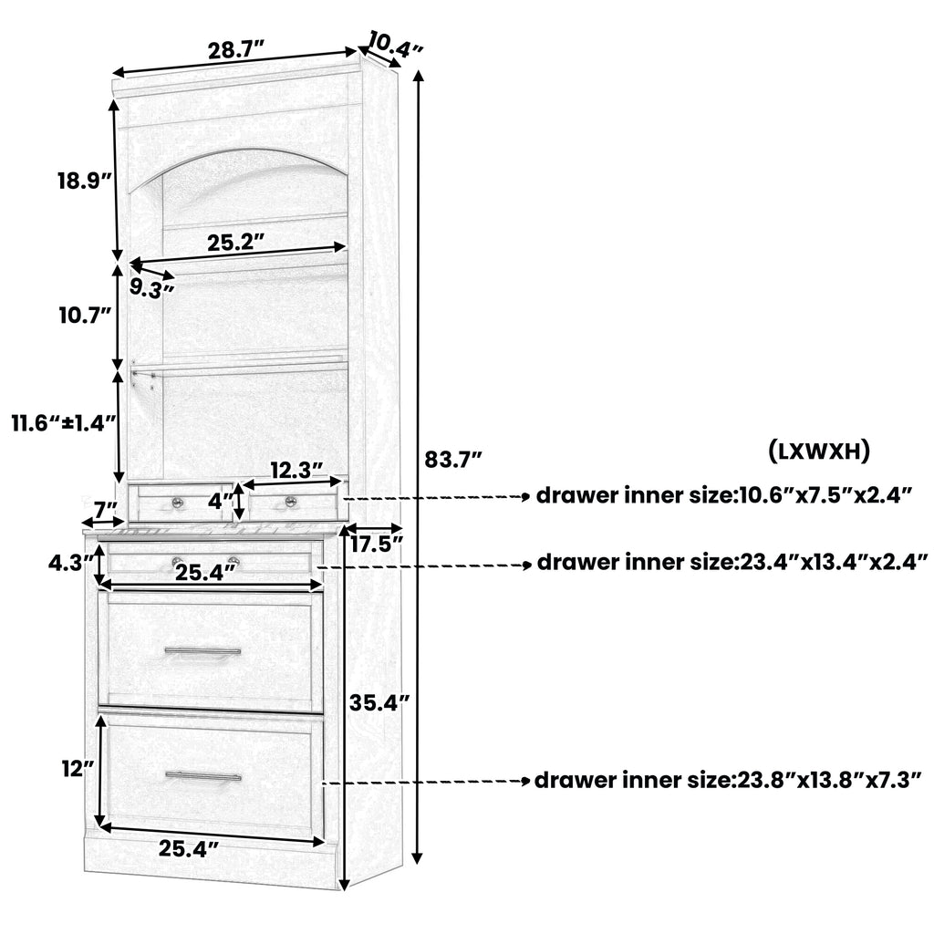 [Assembly Video Provided] TOPMAX Modern 83.7inch High Kitchen Pantry, Freestanding Tall Kitchen Hutch with Faux Marble Top, Display Cupboard Cabinet with 5 Storage Drawers and Adjustable Shelf, White - Grand Goldman Shop