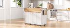 K&K 55.5' Fluted Kitchen Island with 2 Drop Leaf, Kitchen Storage Cart with Power Outlet, 4 Doors, Spice rack, Rolling Island Table with Wood-grain Top, Curved Edge for Kitchen, Dining Room,White - Grand Goldman Shop