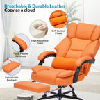 Office Chair with Foot Rest, Executive Office Chair with Arms, Reclining Computer Chair with Wheels and Lumbar Support, PU Le