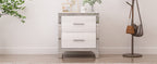 Elegant High Gloss Nightstand with Metal Handle,Mirrored Bedside Table with 2 Drawers for Bedroom,Living Room,White - Grand Goldman Shop