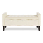 Upholstered Tufted Button Storage Bench with nails trim,Entryway Living Room Soft Padded Seat with Armrest,Bed Bench - Cream - Grand Goldman Shop