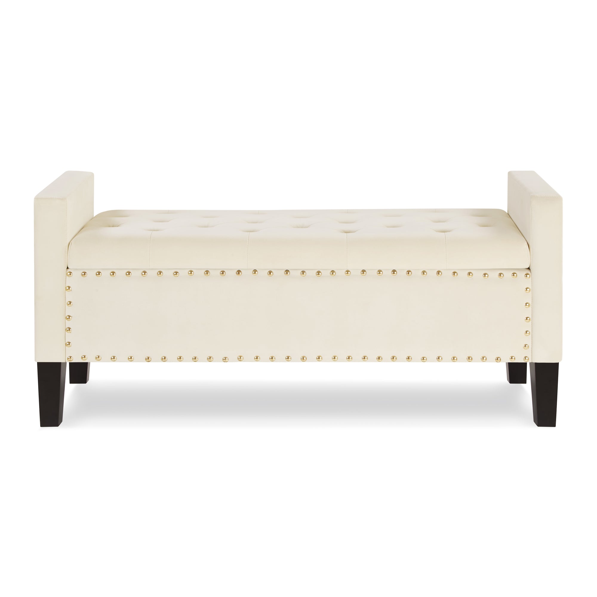 Upholstered Tufted Button Storage Bench with nails trim,Entryway Living Room Soft Padded Seat with Armrest,Bed Bench - Cream - Grand Goldman Shop
