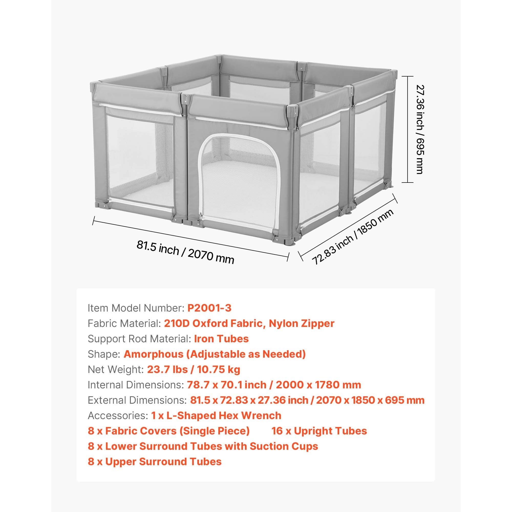 Baby Playpen, 78.7″ x 70.1″ Extra Large Toddlers Playpen, Foldable Baby Fence Play Yard with Zippered Door & Soft Breathable 