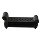 64.5' Bed Bench for Bed Room Nails Tufted Chaise of Lounge with Storage Velvet Upholstery Black - Grand Goldman Shop