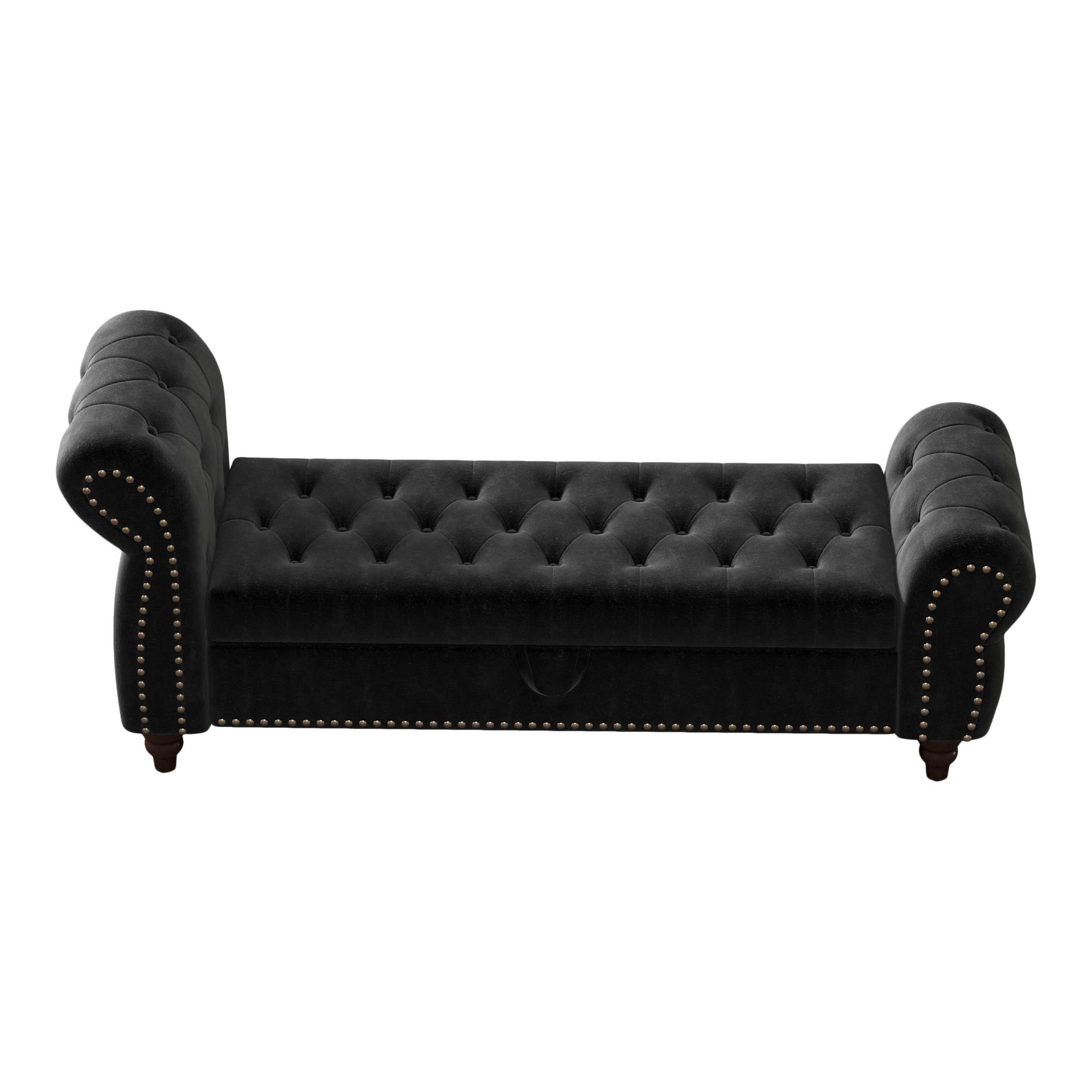 64.5' Bed Bench for Bed Room Nails Tufted Chaise of Lounge with Storage Velvet Upholstery Black - Grand Goldman Shop