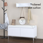 Modern White Wall-Mounted Entryway Shelf with Hooks and Storage Bench Set, Off White Metal & Wood, 39.37 x 15.75 x 19.49 inches - Grand Goldman Shop