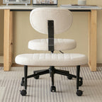 Ergonomic Cross-Legged Office Chair with Back Support, Cream Velvet Multi-Position Desk Chair for Adults, White | Premium Hom