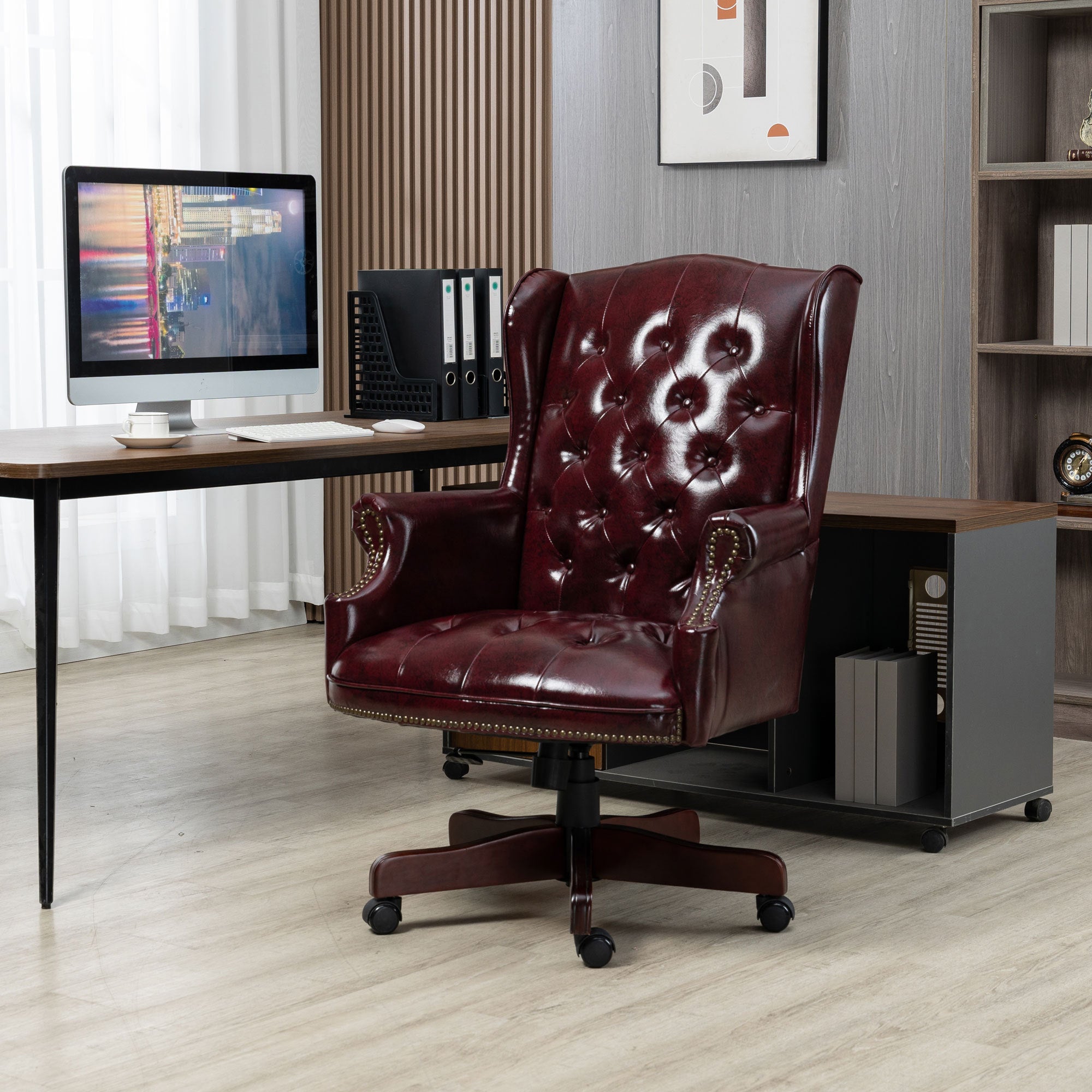 Executive Office Chair  Comfortable Desk Chair - Ergonomic Design - Thick Padded Seat and Backrest - PU Leather Desk Chair wi