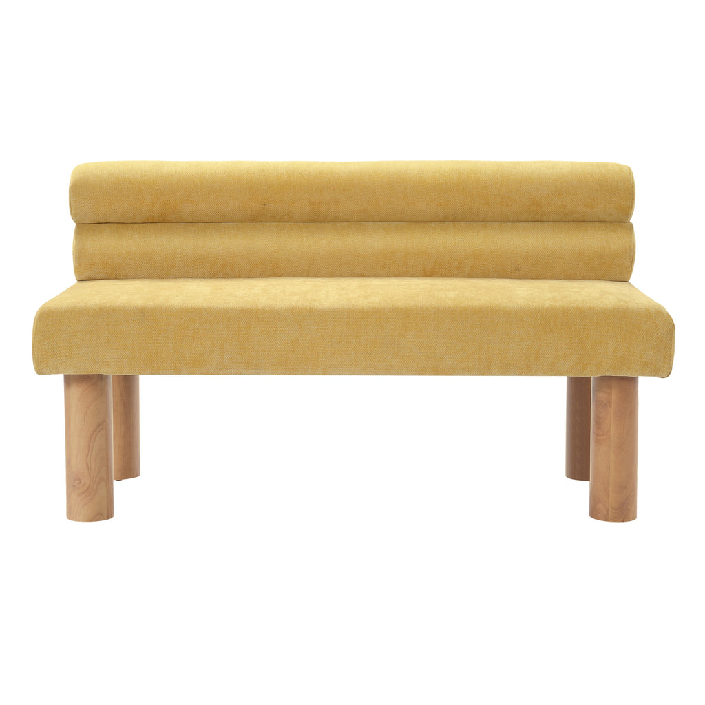 Upholstered Dining Bench, End of Bed, Entryway Bench, Ottoman for Dining Room, Bedroom, Living Room, Rubber Wood Leg 300 LBS Support, Yellow - Grand Goldman Shop