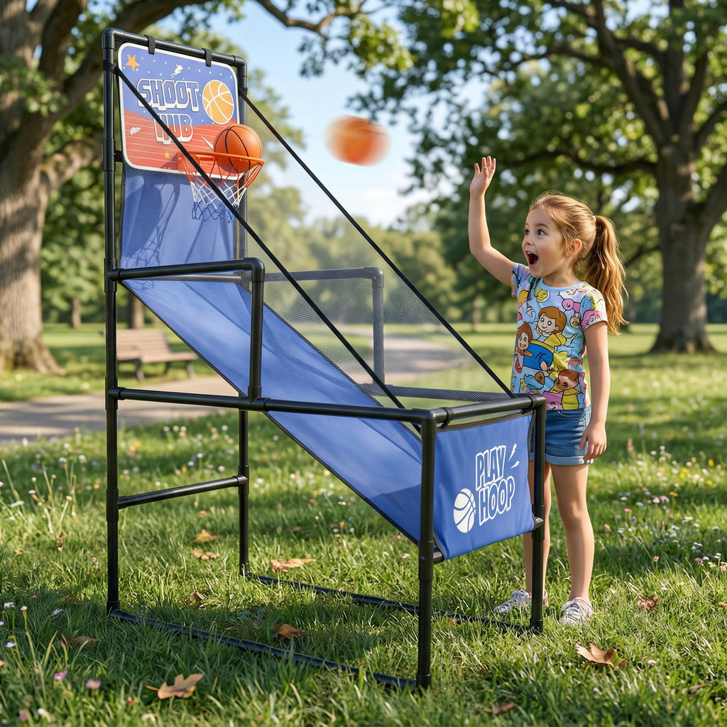 Kids Single Shot Basketball Arcade Game, Indoor Basketball Hoop with 2 Balls & Pump, Foldable Stand for Toddlers & Children |