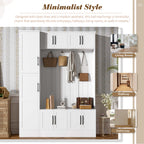 VIBE HAUS 79'' Tall Modern Hall Tree with Shoe Storage, 4-in-1 Entryway Bench with 6 Cabinets, 4 Coat Hooks & Adjustable Shelf for Hallway, living room, White - Grand Goldman Shop