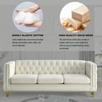 Modern Velvet Sofa with Button Tufting and Metal Legs, Beige Upholstered Couch for Living Room or Bedroom, 3-Seater, W834S00023 - Grand Goldman Shop