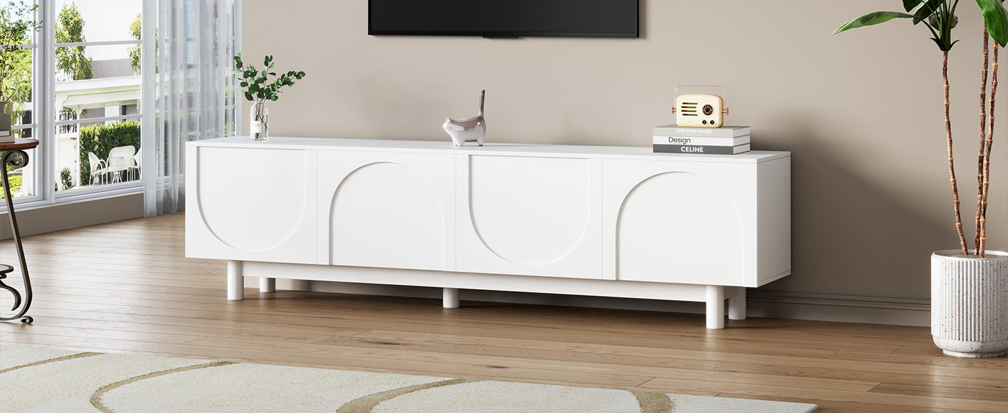 ON-TREND Graceful TV Stand with Arch Cabinets for TVs Up to 78'', Minimalist Entertainment Center with Solid Wood Legs, Practical Media Console with Adjustable Shelves for Living Room, White - Grand Goldman Shop