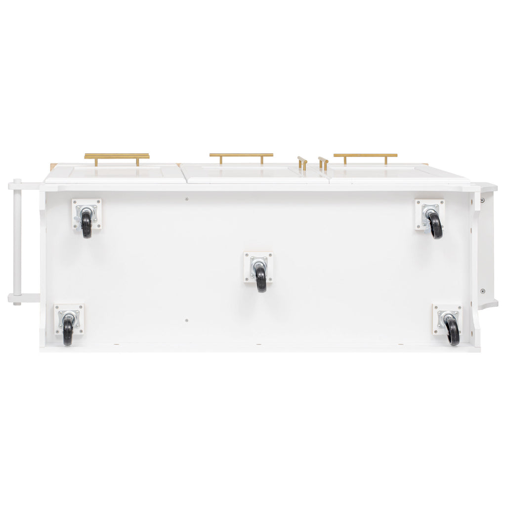 K&K 59.3' Kitchen Island with Storage 2 Pull Out Cabinet Organizers & Rubber Wood Drop Leaf, Rolling Kitchen Island with Trash Can Storage, Power Outlet, Spice & Towel Rack for Kitchen, Dining, White - Grand Goldman Shop