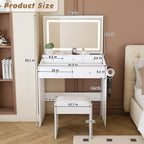 Modern White Vanity Desk with Large Mirror, Power Outlet & Hair Dryer Holder, Adjustable Lighting, 5 Drawers - Grand Goldman Shop