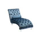 Velvet Chaise Lounge Chair with Pillow, Button-Tufted Upholstered, Light Blue, Solid Wood Frame, Acrylic Legs - Grand Goldman Shop