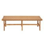 Stylish Acacia Wood Bedroom Bench with Woven PU Leather Seat in Warm Teak Tone, Natural Finish - Grand Goldman Shop