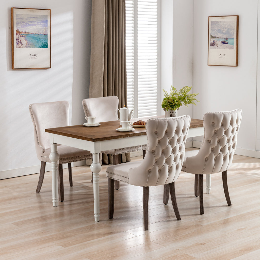 A&A Furniture,Upholstered Wing-Back Dining Chair with Backstitching Nailhead Trim and Solid Wood Legs,Set of 2, Beige,SW8809BG,KD - Grand Goldman Shop