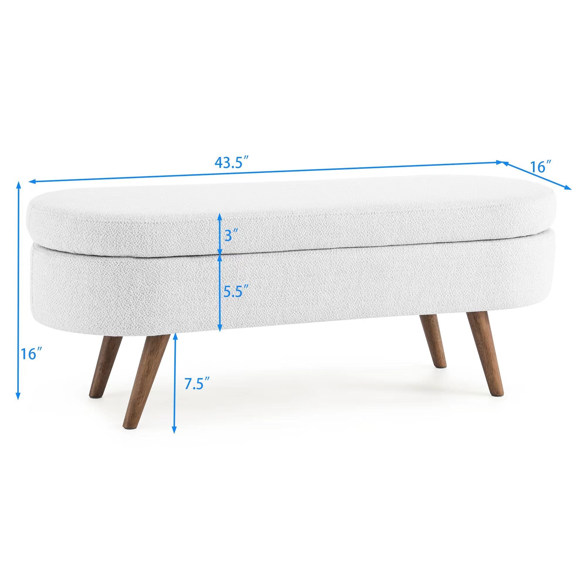 Ottoman Oval Storage Bench,Rubber Wood Legs,White(43.5'x16'x16') - Grand Goldman Shop