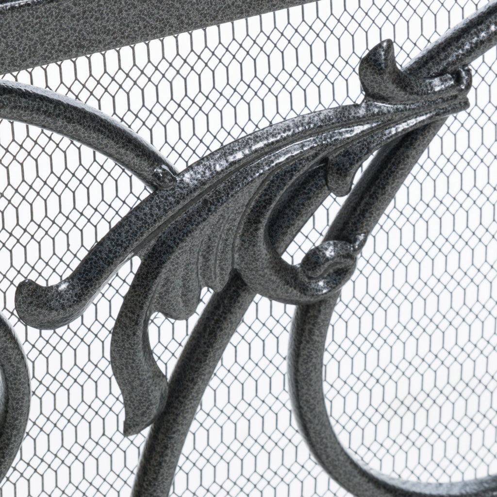 Darcie Wrought Iron Fireplace Screen with Intricate Detailing, Black Finish, Victorian Inspired Design, 10' D x 44' W x 35.5' H - Grand Goldman Shop