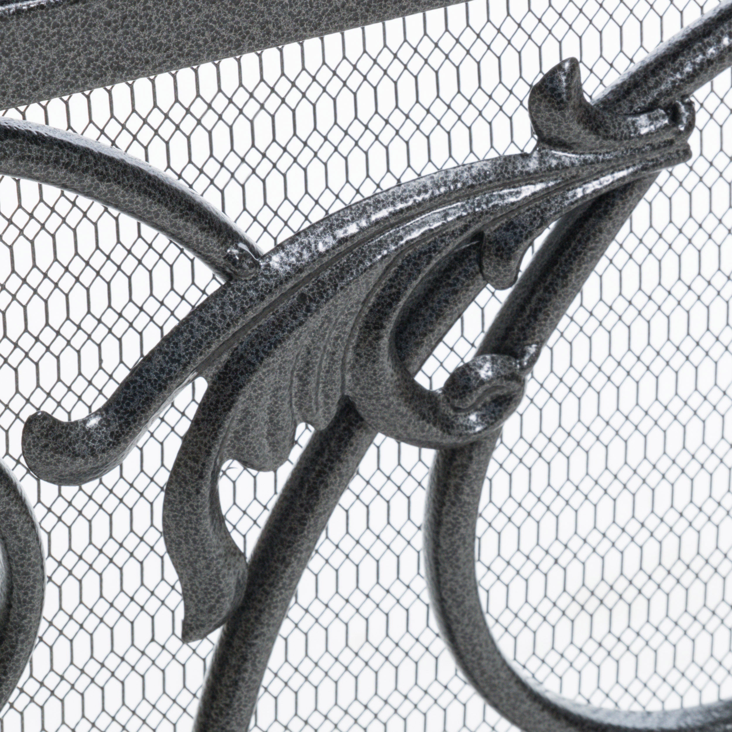 Darcie Wrought Iron Fireplace Screen with Intricate Detailing, Black Finish, Victorian Inspired Design, 10' D x 44' W x 35.5' H - Grand Goldman Shop