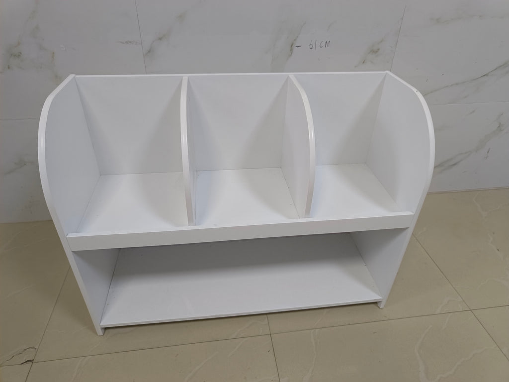 Kids Bookcase with 4 Compartments, White MDF Storage Shelf for Toys and Books, 31.5 x 11.8 x 23.6 inches | Premium Home Decor