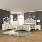 Jasmine Queen 5 Pc LED Bedroom Set in Beige made with Wood and Gold Accents - Grand Goldman Shop