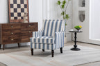 Upholstered Accent Chair, Vintage Armchair with Blue and White Striped Linen Fabric and Nailhead Trim for Living Room - Grand Goldman Shop