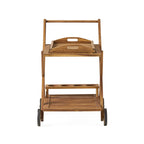 RIVIERA BAR CART Natural Stained Acacia Wood Mobile Bar Cart with Wheels for Entertaining - Grand Goldman Shop